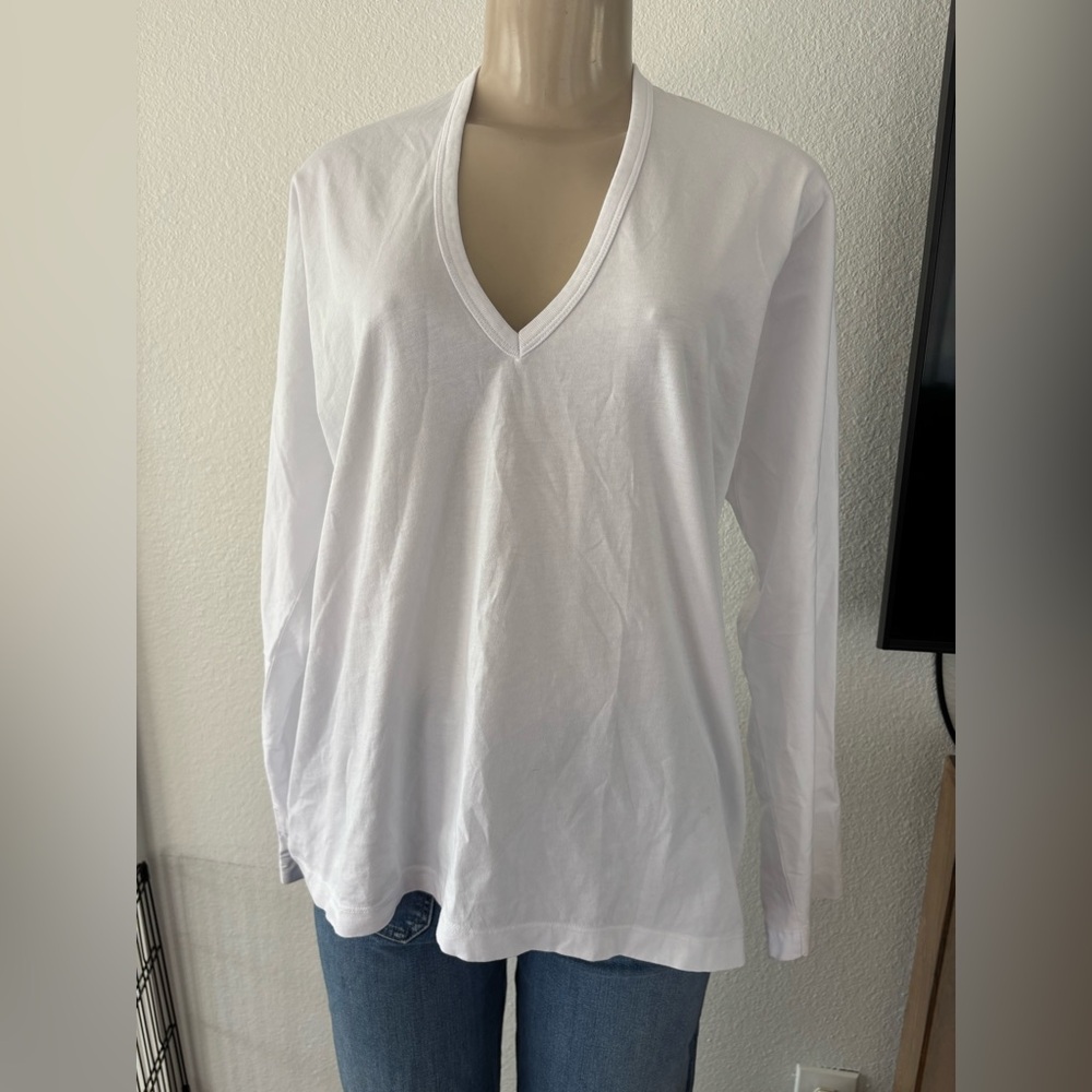 Dries Van Noten White V-Neck Long Sleeve Tee. NWOT